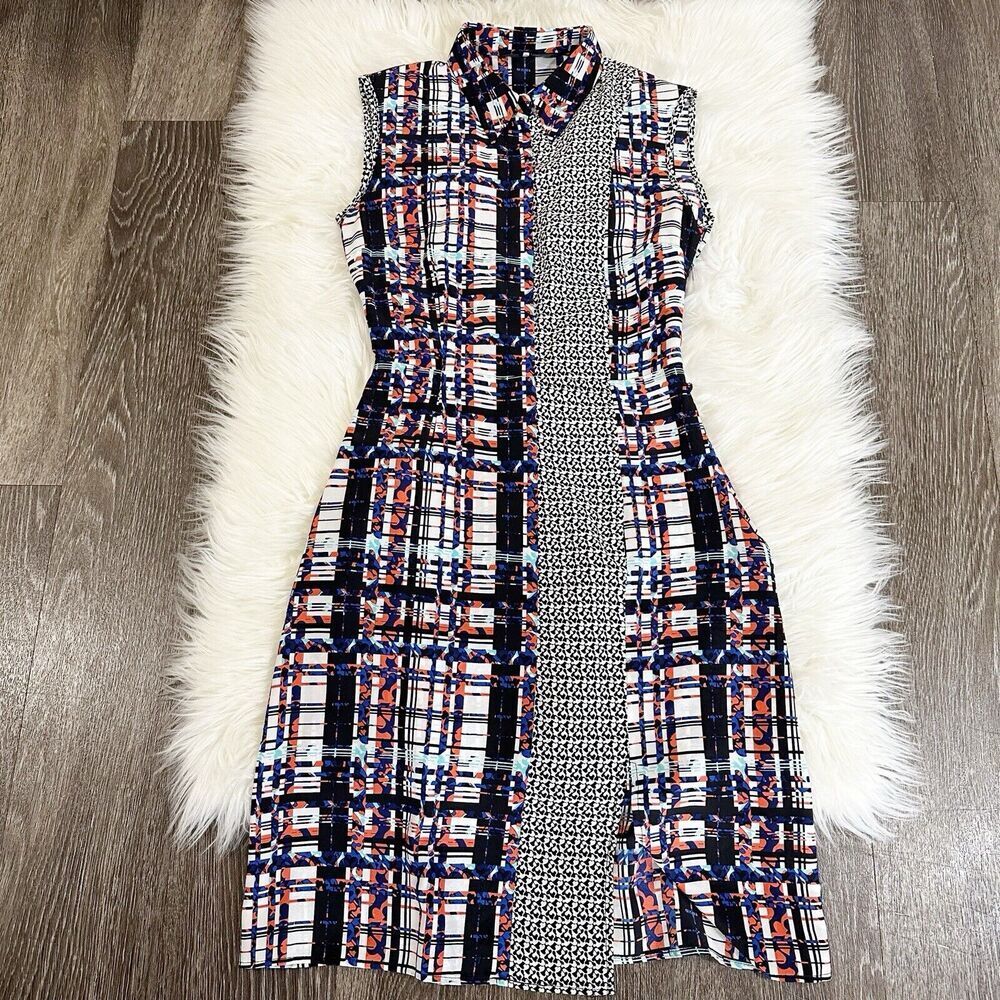 Misha Nonoo Womens Silk Plaid Shift‎ Dress Size 2 USA Luxury Office Workwear